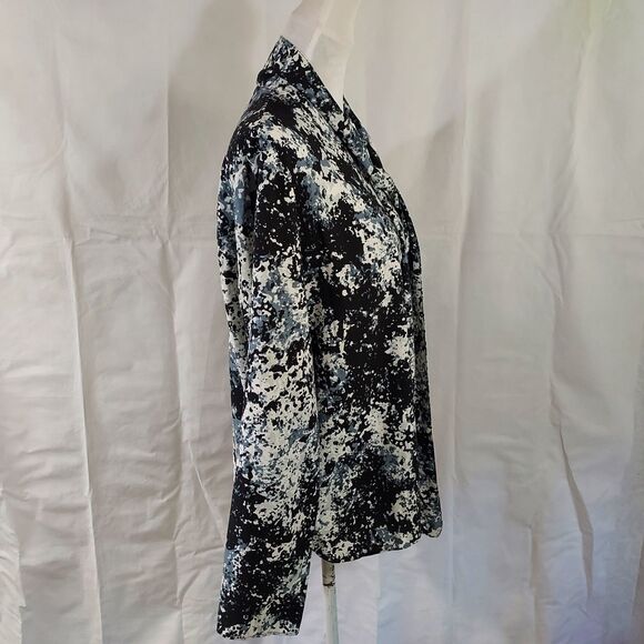 Nordstrom Shirt Top Women Size Medium Button Up Tie Neck Black Gray White Blouse - Picture 6 of 12